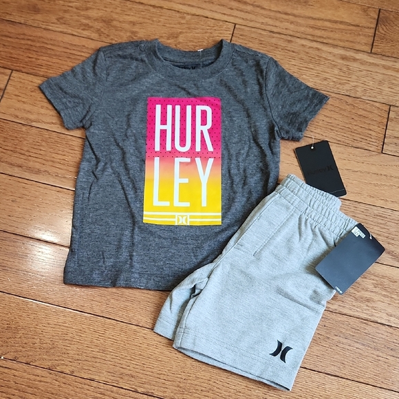 Hurley Gray Tee and Shorts with Colorful Logo, 2T - Picture 1 of 7